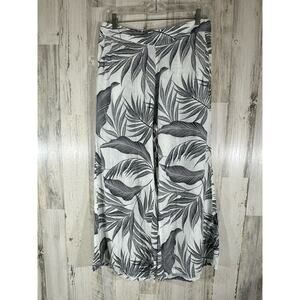 Tahari Linen Cropped Wide Leg Pants Size Large Mojave Palm‎ White Black Tropical